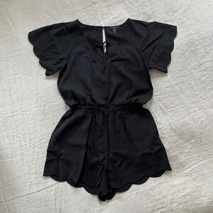 J.Crew Scalloped Linen Romper Womens XS/S Black Beachy Boho